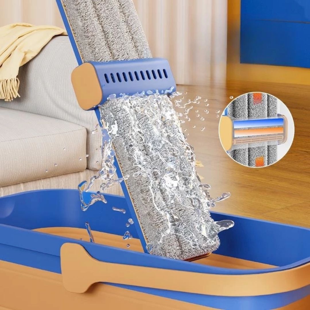 Esfregão Mop 360° Mágico em Microfibra com Balde Dobrável - Limpeza Eficiente e Prática