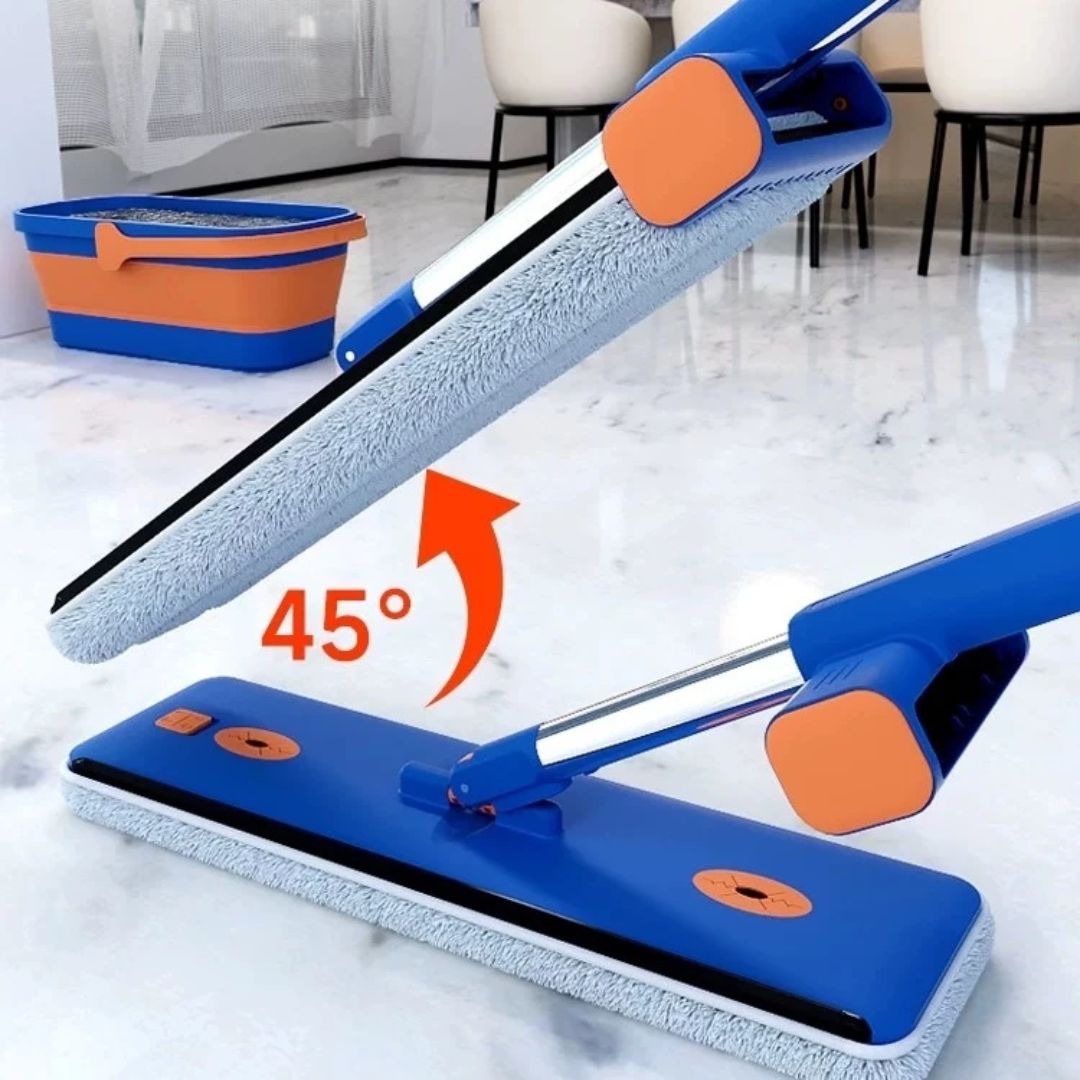 Esfregão Mop 360° Mágico em Microfibra com Balde Dobrável - Limpeza Eficiente e Prática