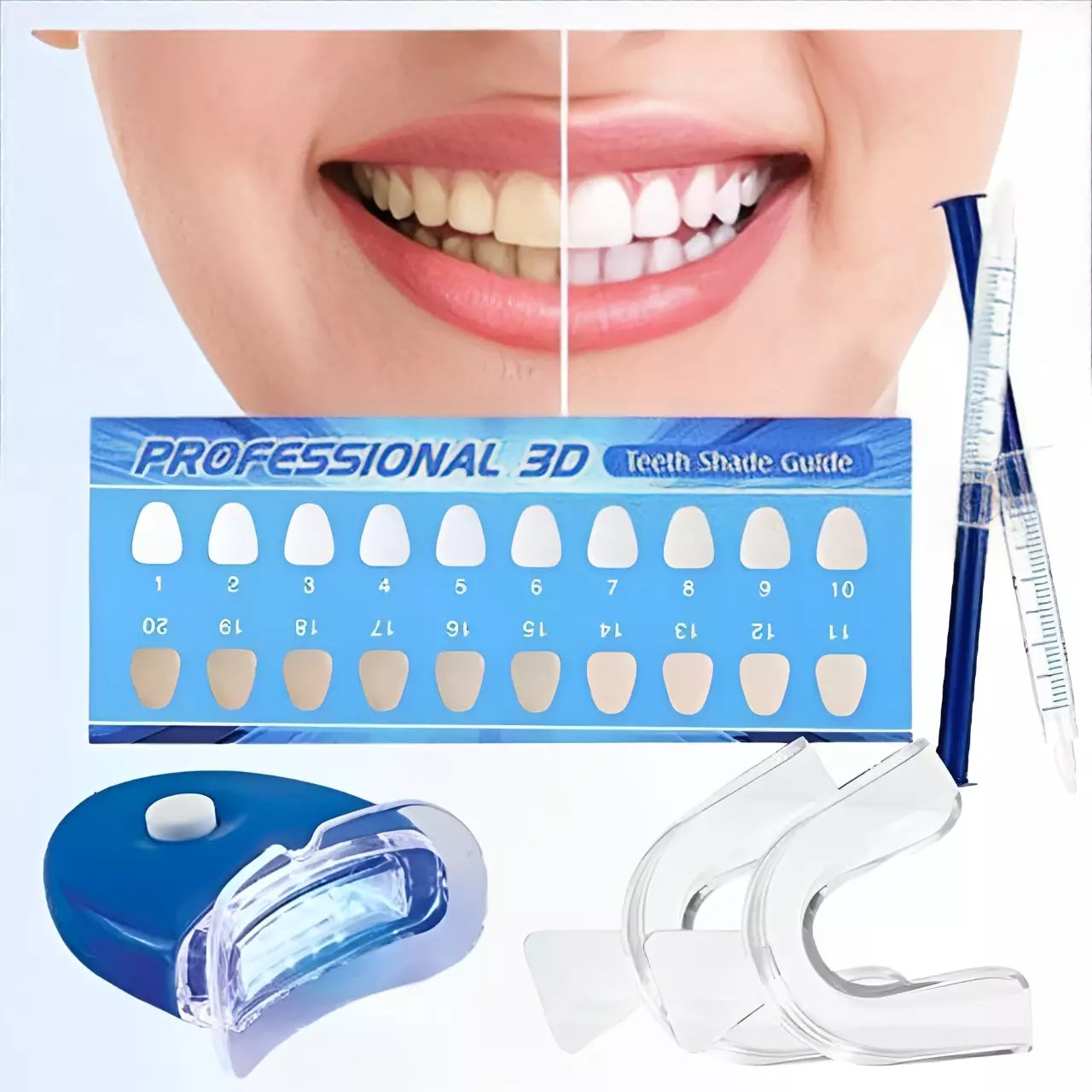 Kit Clareador Dental com Luz LED e Gel Branqueador de Dentes