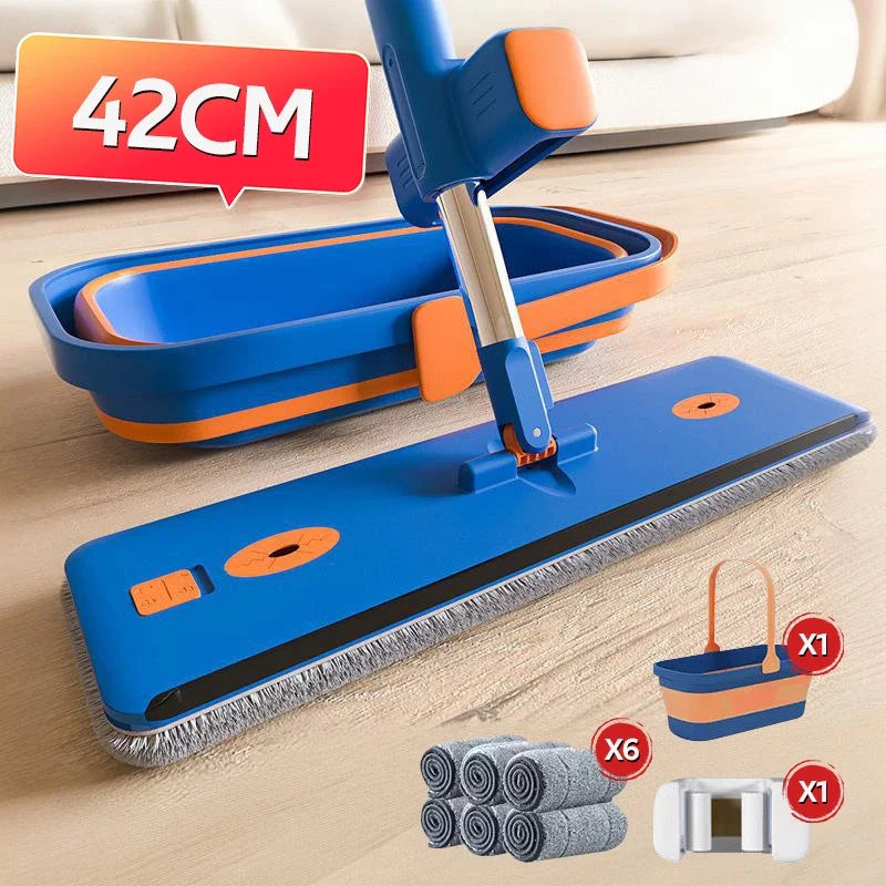 Esfregão Mop 360° Mágico em Microfibra com Balde Dobrável - Limpeza Eficiente e Prática