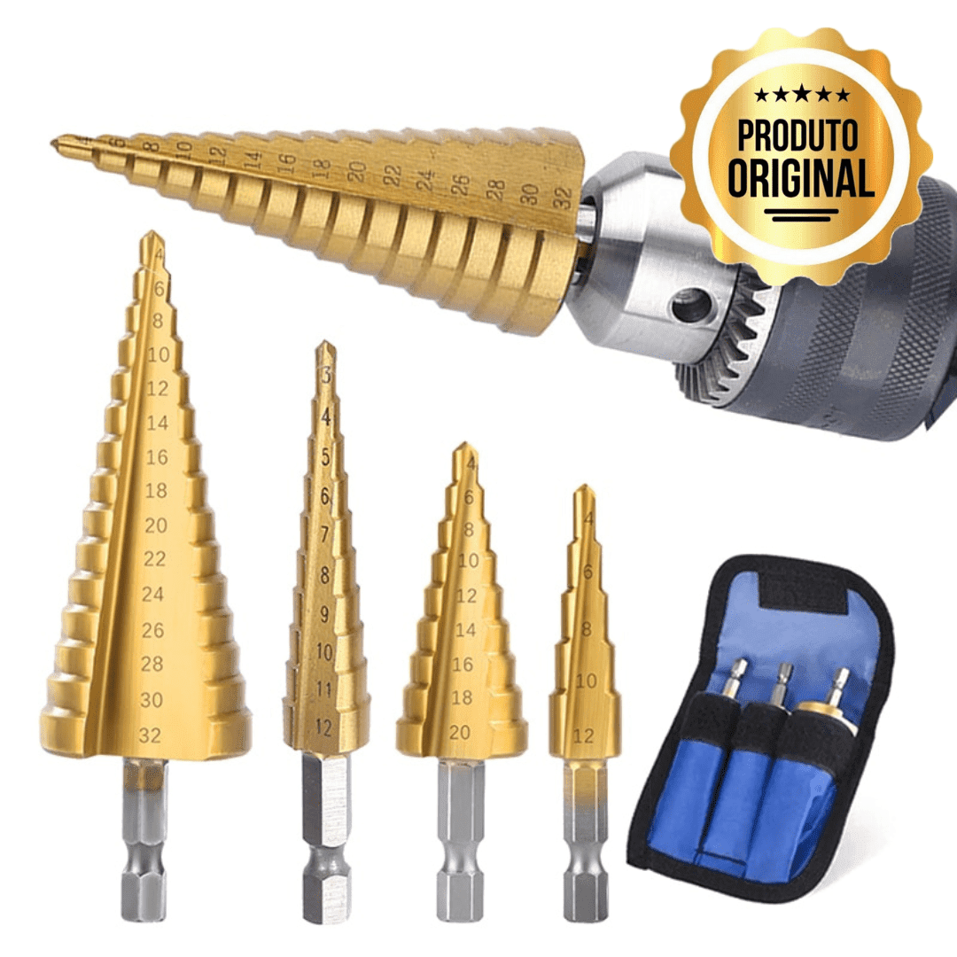 Broca Titânio | Kit Completo (Queima De Estoque 🔥) Broca Titânio | Kit Completo Casa Feita Jogo Completo c/ 4 peças + Estojo