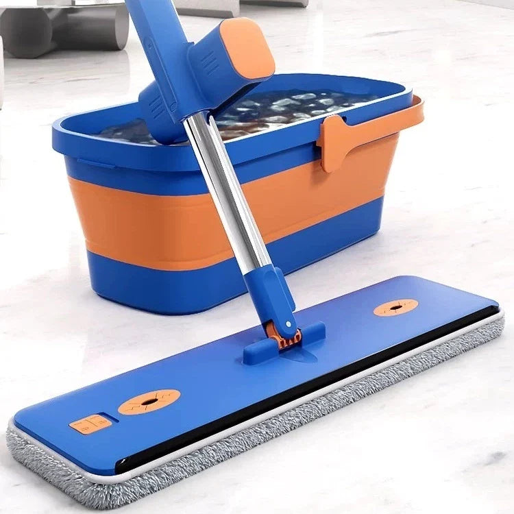 Esfregão Mop 360° Mágico em Microfibra com Balde Dobrável - Limpeza Eficiente e Prática